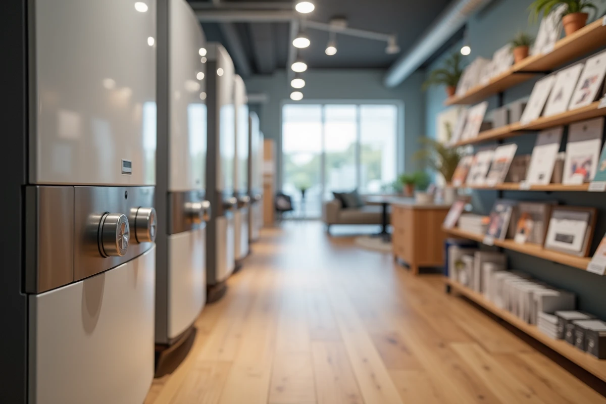 Vente de chaudières modernes dans un showroom lumineux