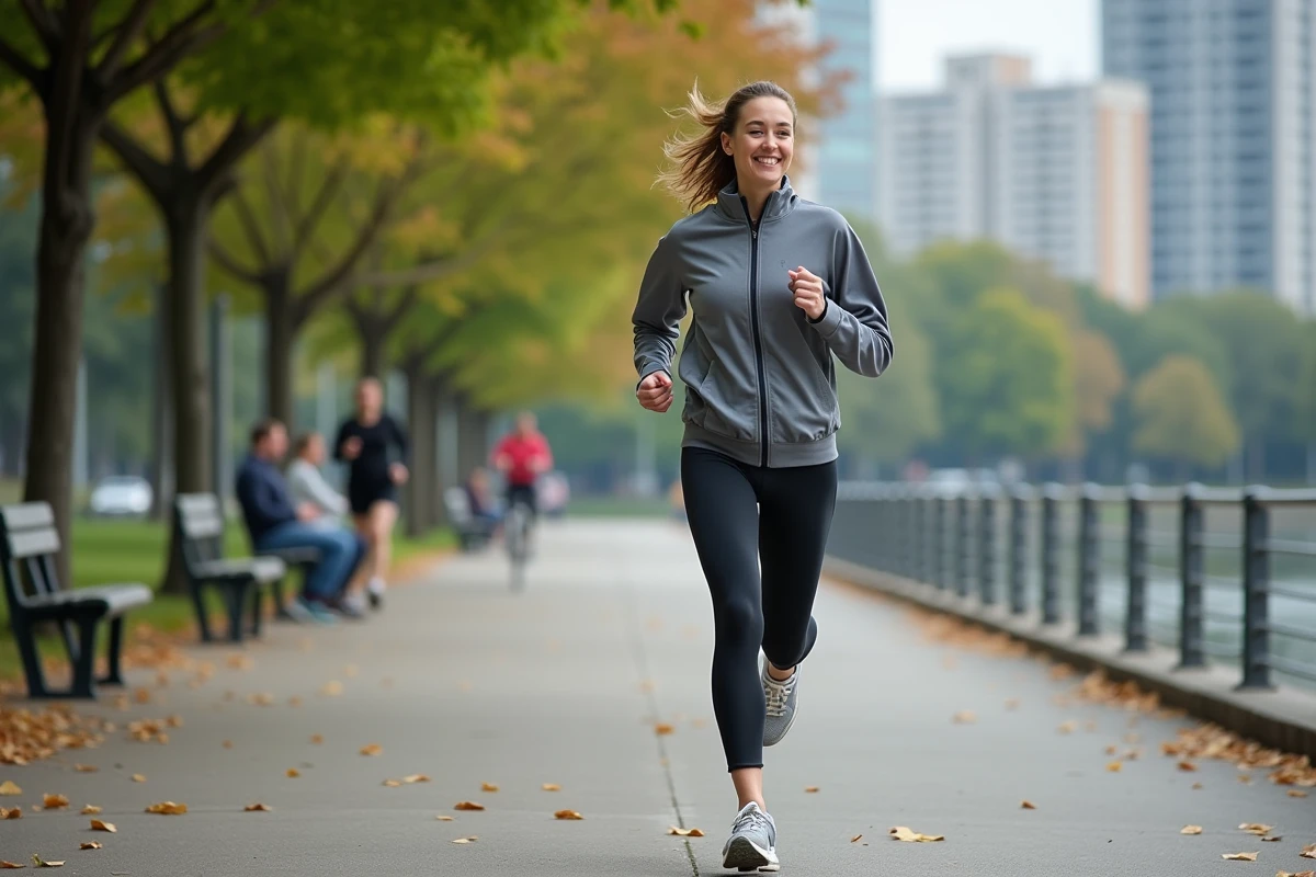 Jeune femme courant le long d