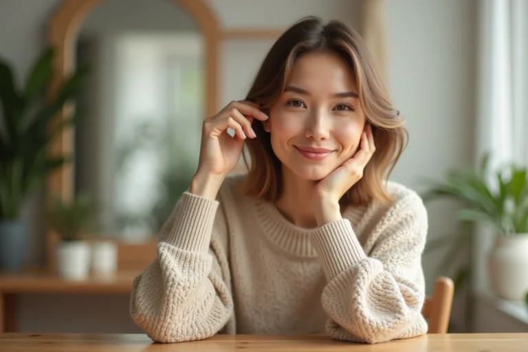 Femme appliquant une creme visage dans une chambre lumineuse