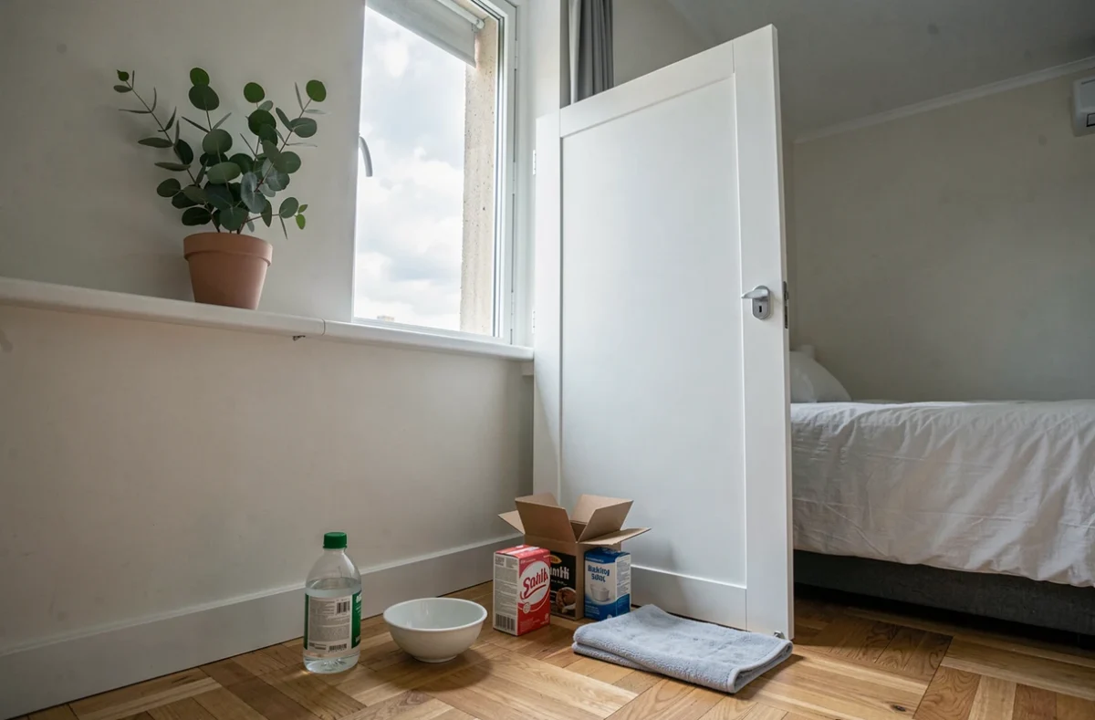 Fenêtre ouverte à côté d'une armoire Ikea pour aérer et éliminer les mauvaises odeurs