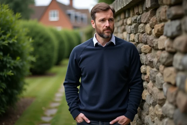 Homme en sweater dans un jardin paisible