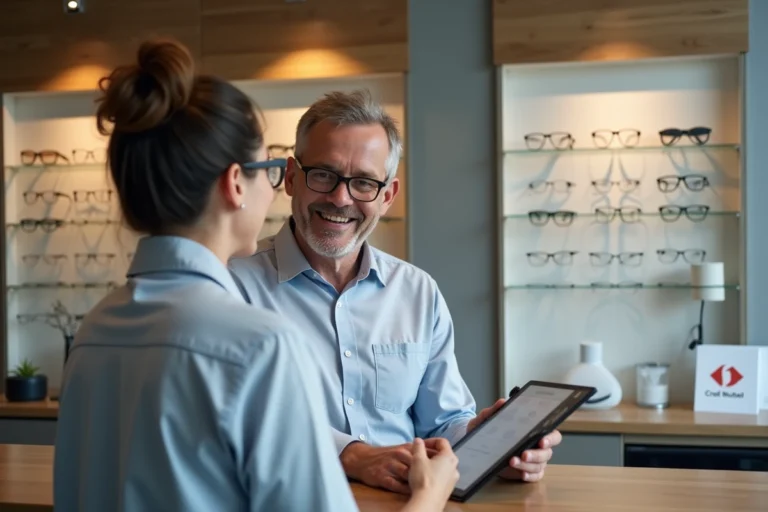 Homme d'âge moyen dans un magasin d'optique moderne